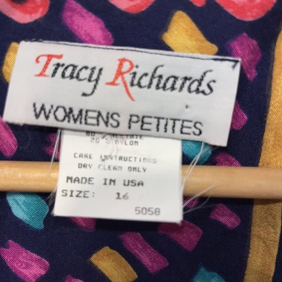 VTG 80’s Colorful Geo Pattern Open Cardigan 3/4 Sleeve Size 16 Petite Made USA - Picture 2 of 7